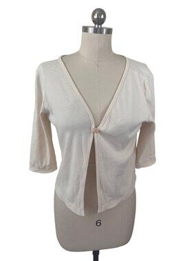 Eddie Bauer Cardigan Womens S-M Cream 3/4 Sleeve Minimalist Effortless Grunge